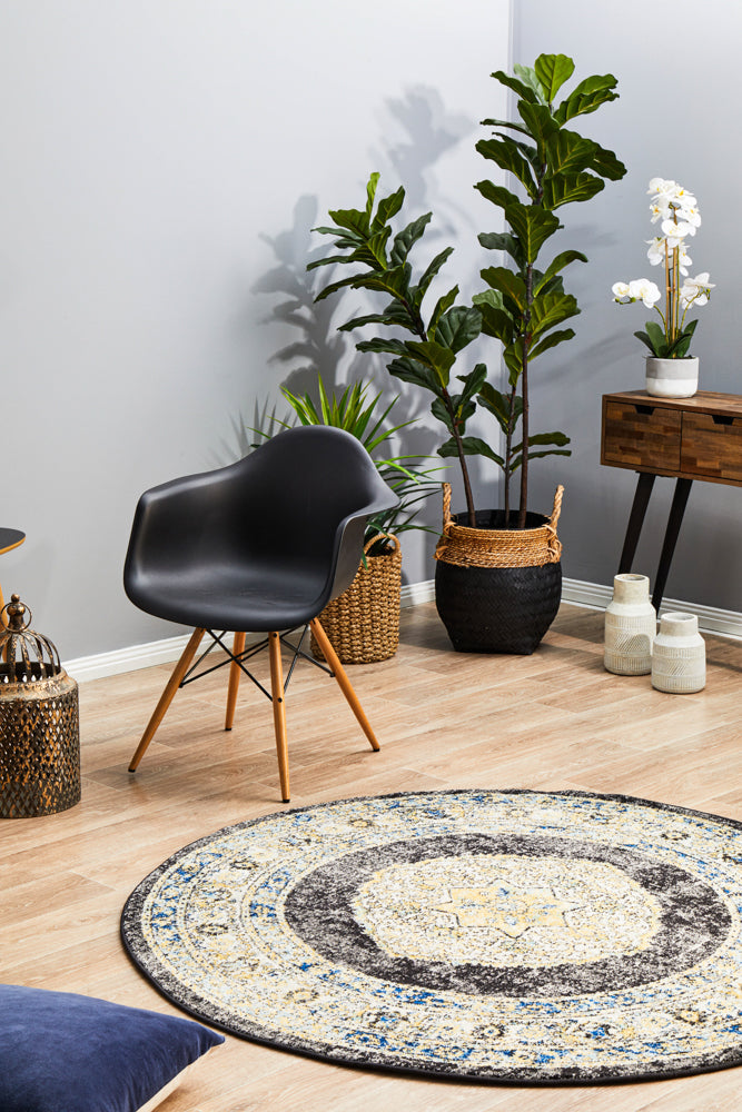 Century 955 Dark Gray Round Rug - A Stunning Cultural Art Piece