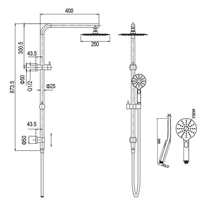 Hot Sale! PAVIA Twin Round Shower on Rail, 250mm, Matte Black with Top Inlet