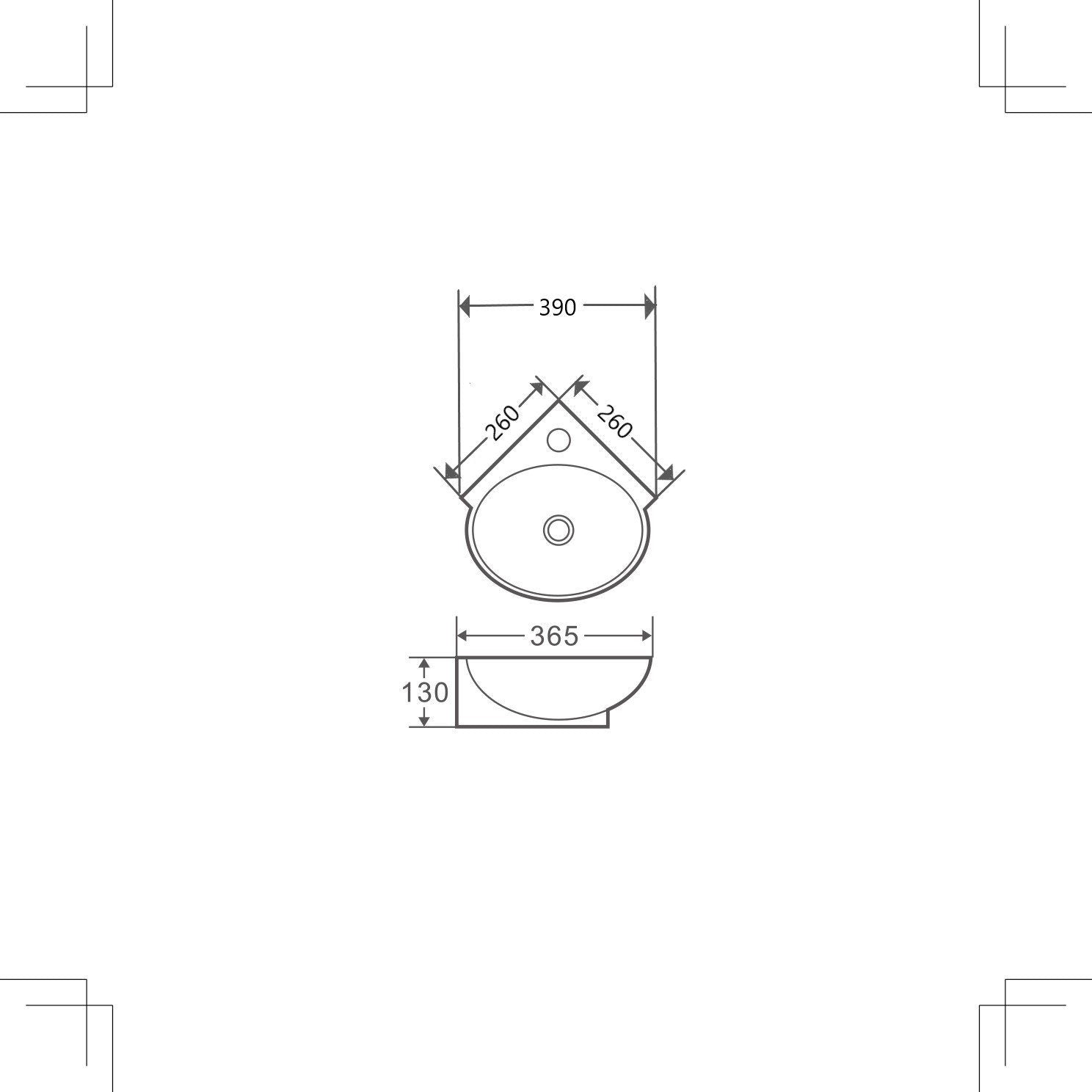 Mini Compact Round Wall-Hung Basin (R39) - 390x365x130mm