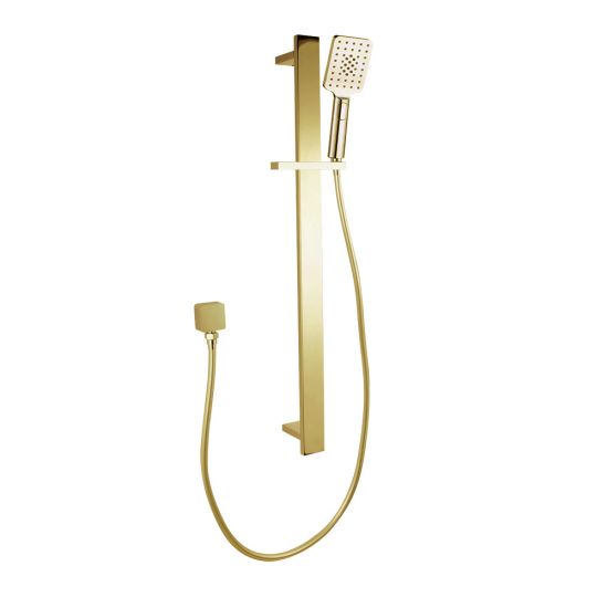 Brushed Yellow Gold Square Hand - Held Shower Rail Set with 3 - Function Spray