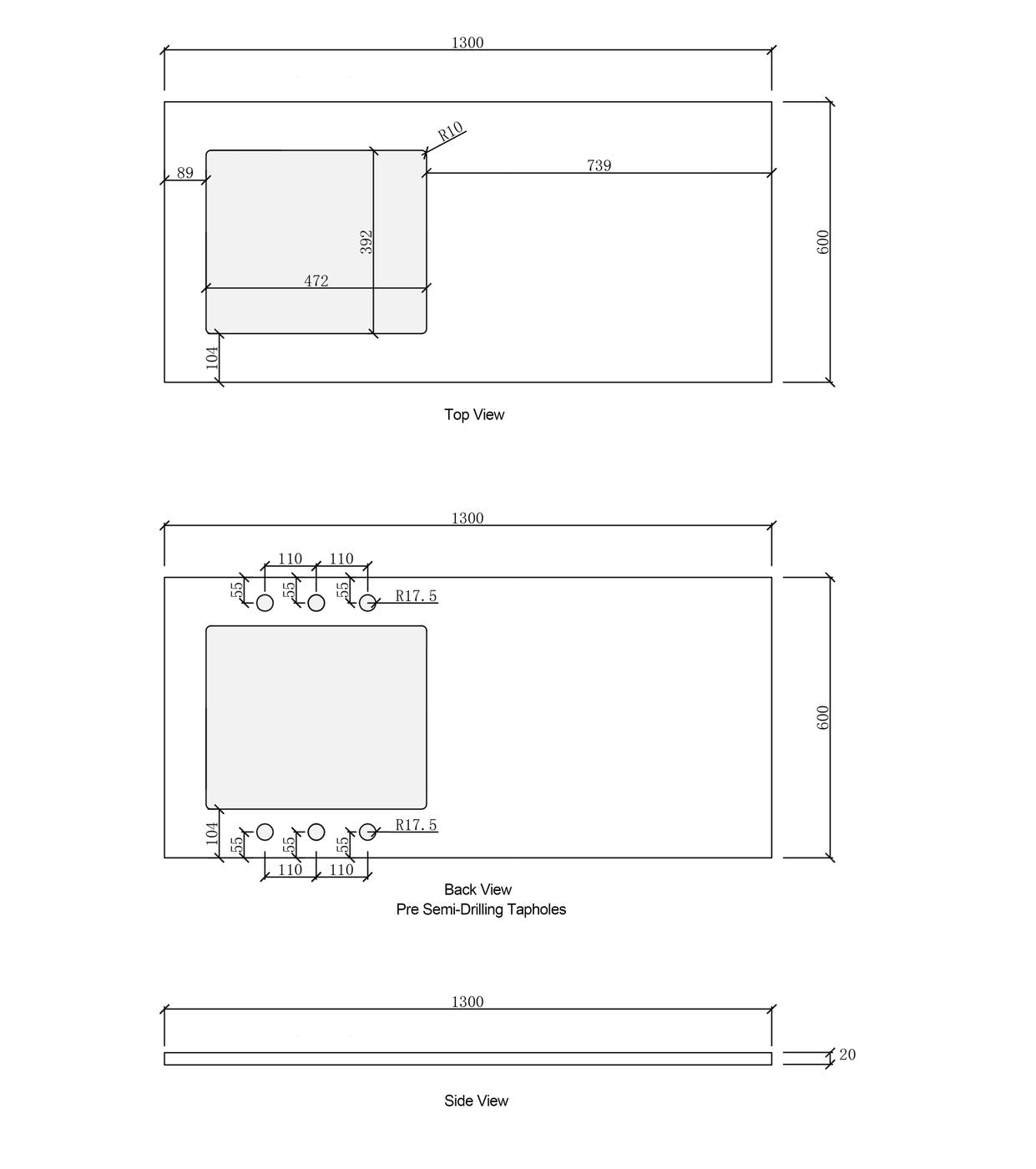 Hot Sale! Byron 1300x600x900mm Laundry Cabinet with Black Oak Base, Stone Top and Sink