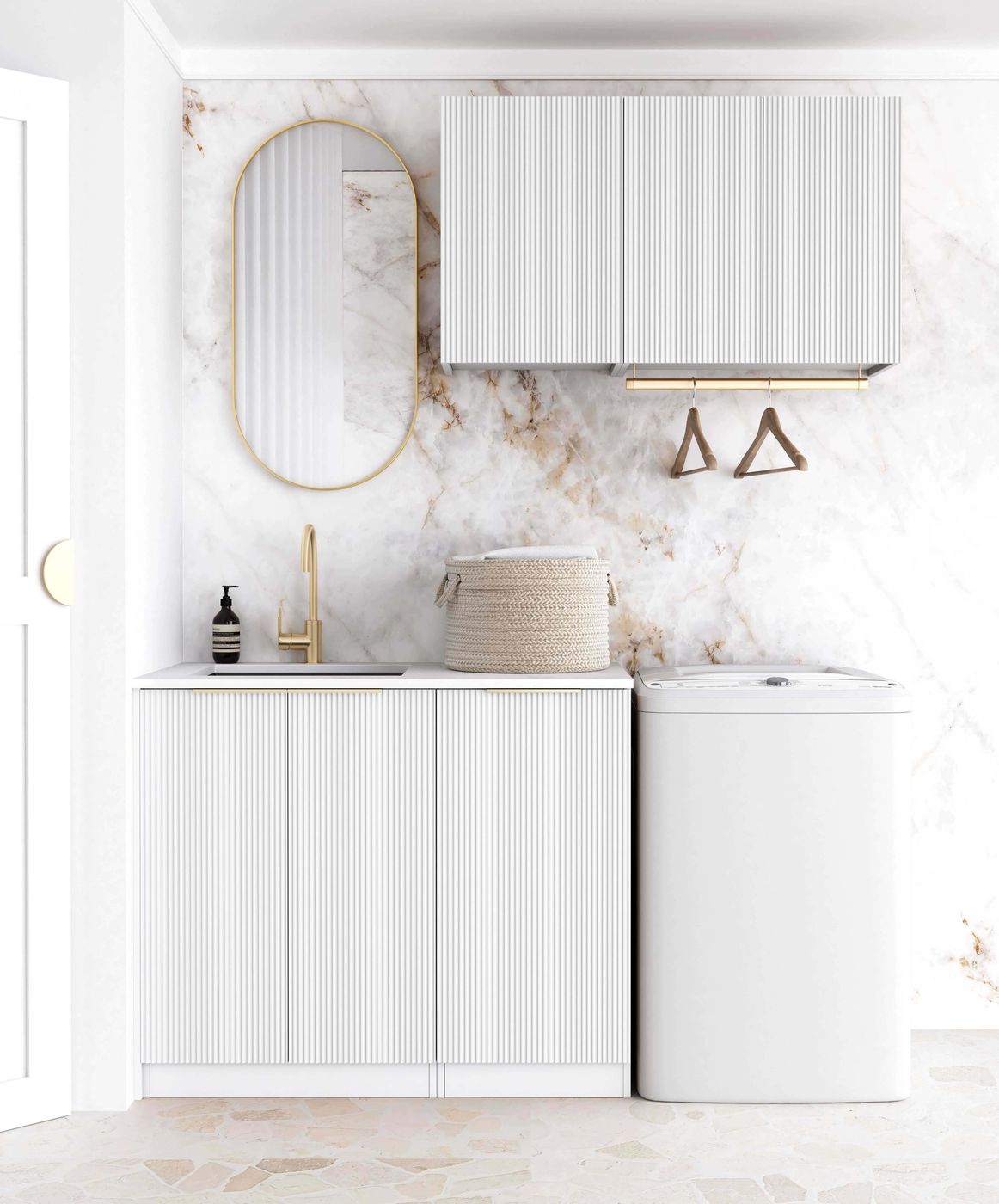 BURLEIGH 1715x600x2100mm White Stone - Top Laundry Cabinet Set (Style A)