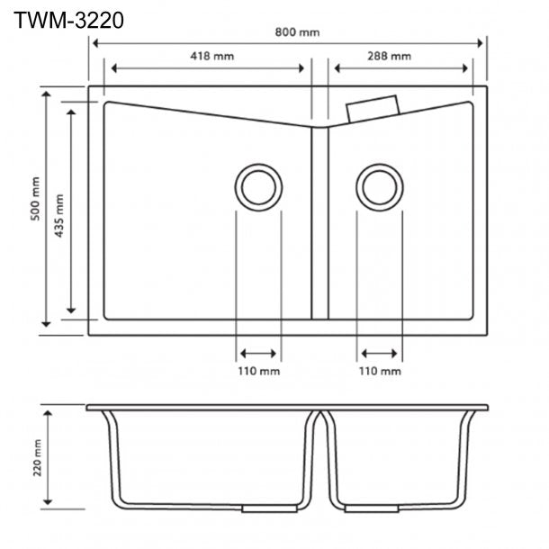 CARYSIL CGDB 800x500mm Black Granite Double Kitchen Sink - German Engineered with Lifetime Warranty