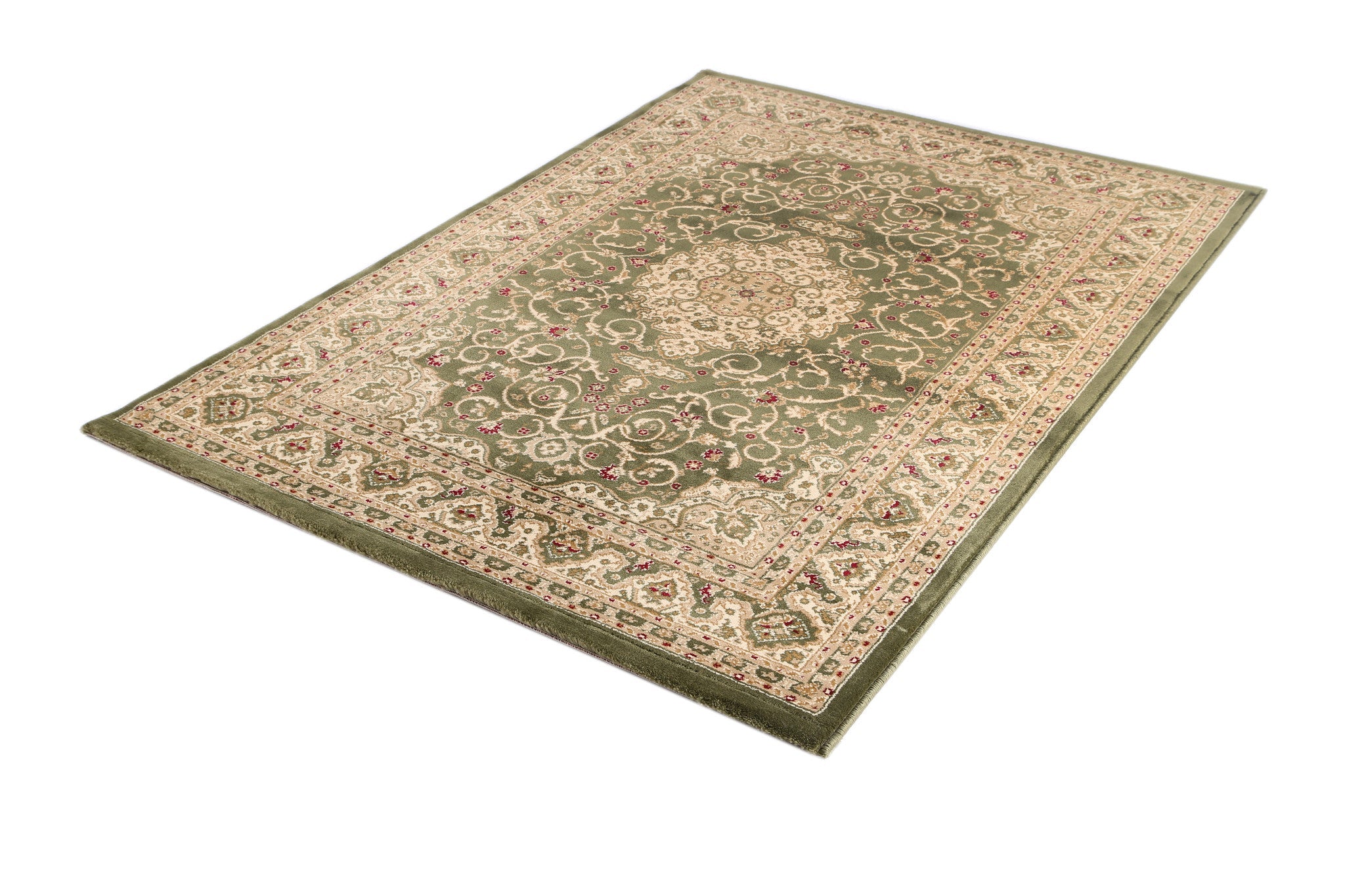 Elegant Green Bordered Rug with Traditional Floral Design