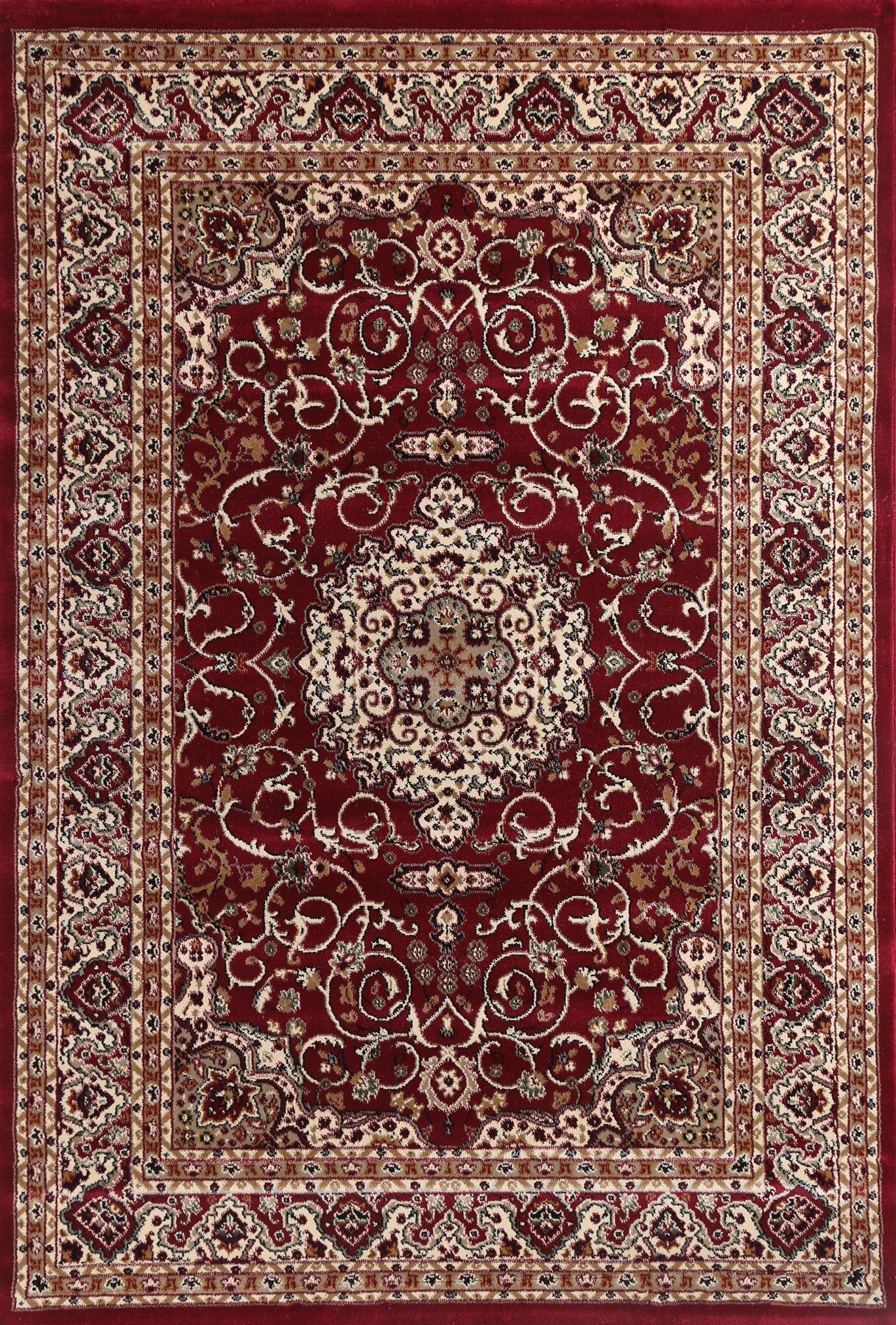 Exclusive Red Bordered Traditional Flower Rug - Washable & Durable