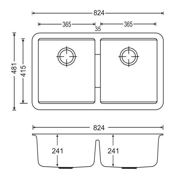 CARYSIL CGDB Black Granite Double Under Mount Kitchen Sink - Lifetime Warranty! 824x481mm