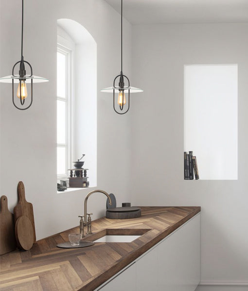 Stylish Oblong Iron and Glass Interior Single Pendant Lights