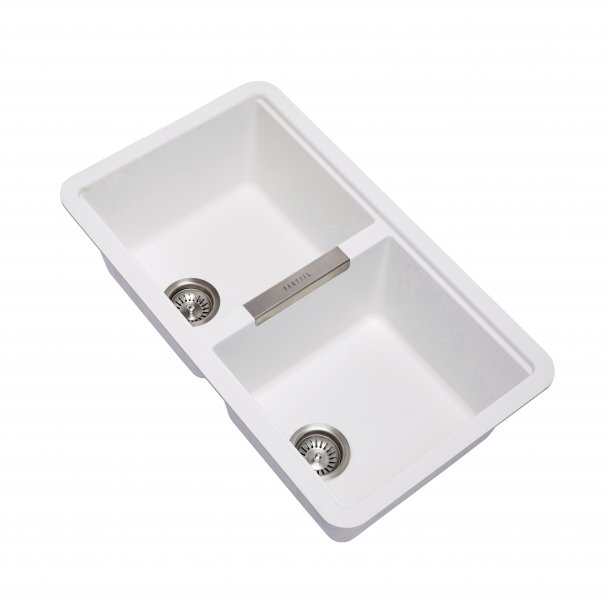 CARYSIL CGDB White Double Under-Mount Granite Kitchen Sink 824x481mm with Lifetime Warranty