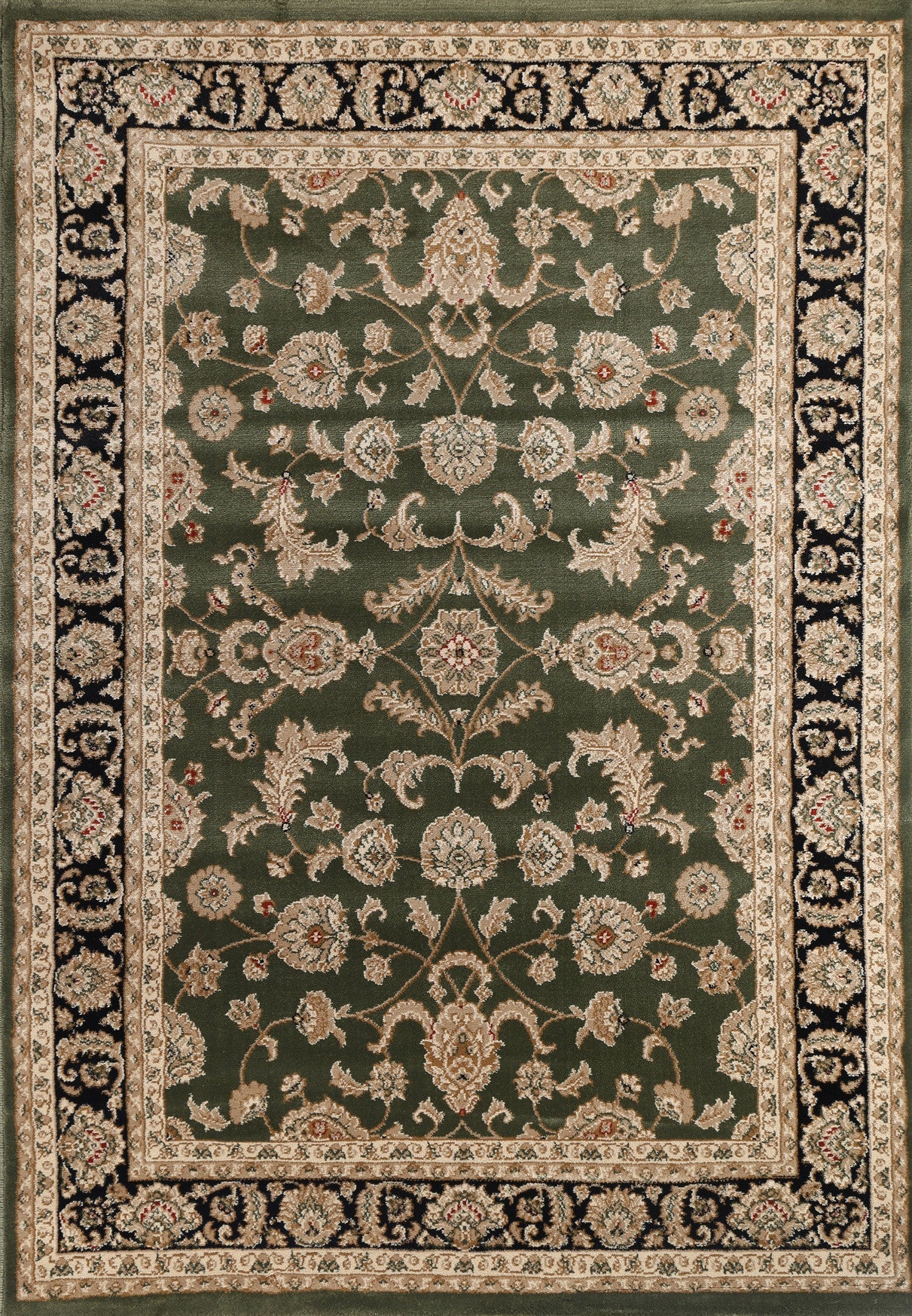 Exclusive Green Traditional Ikat Border Rug - Durable & Washable
