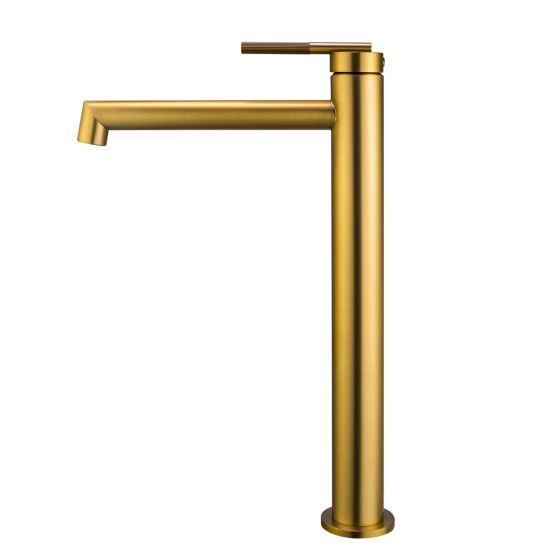 Exclusive Tall Brushed Yellow Gold Bathroom Basin Mixer with 15-Year Warranty