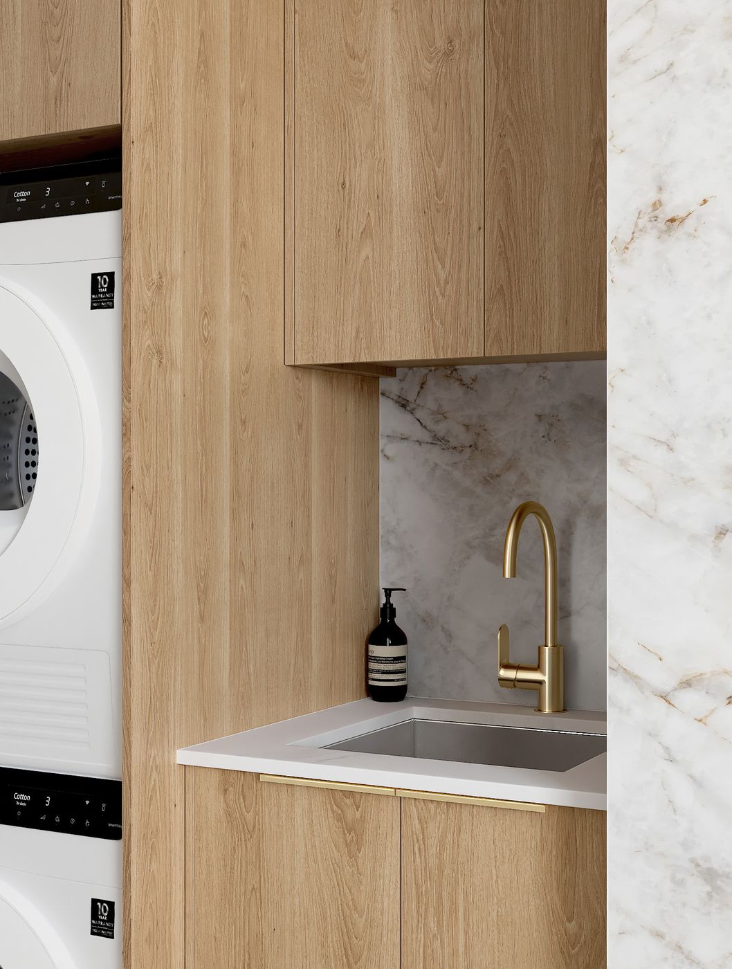 Hot Deal! Byron Natural Oak Style C Laundry Cabinet Set with Stone Top (1305x600x2100mm)