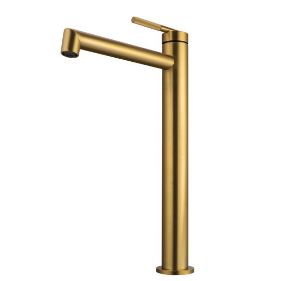 Exclusive Tall Brushed Yellow Gold Bathroom Basin Mixer with 15-Year Warranty