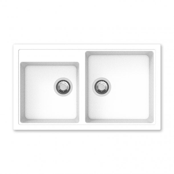 CARYSIL VIVALDI White Double Granite Kitchen Sink - 860x500mm, German Engineered