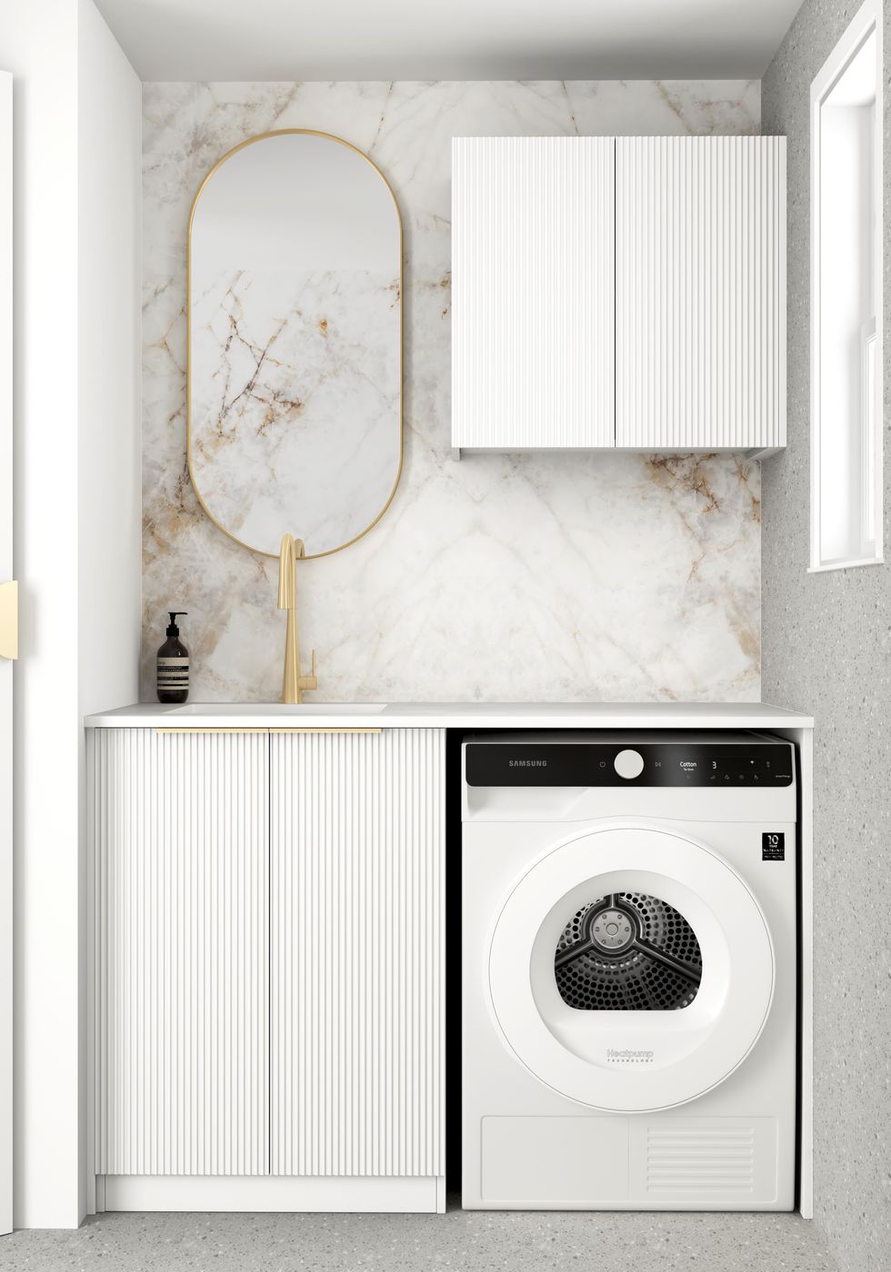 Special Offer! BURLEIGH 1305x600x2100mm White Laundry Cabinet Set with Stone Top (Style A)