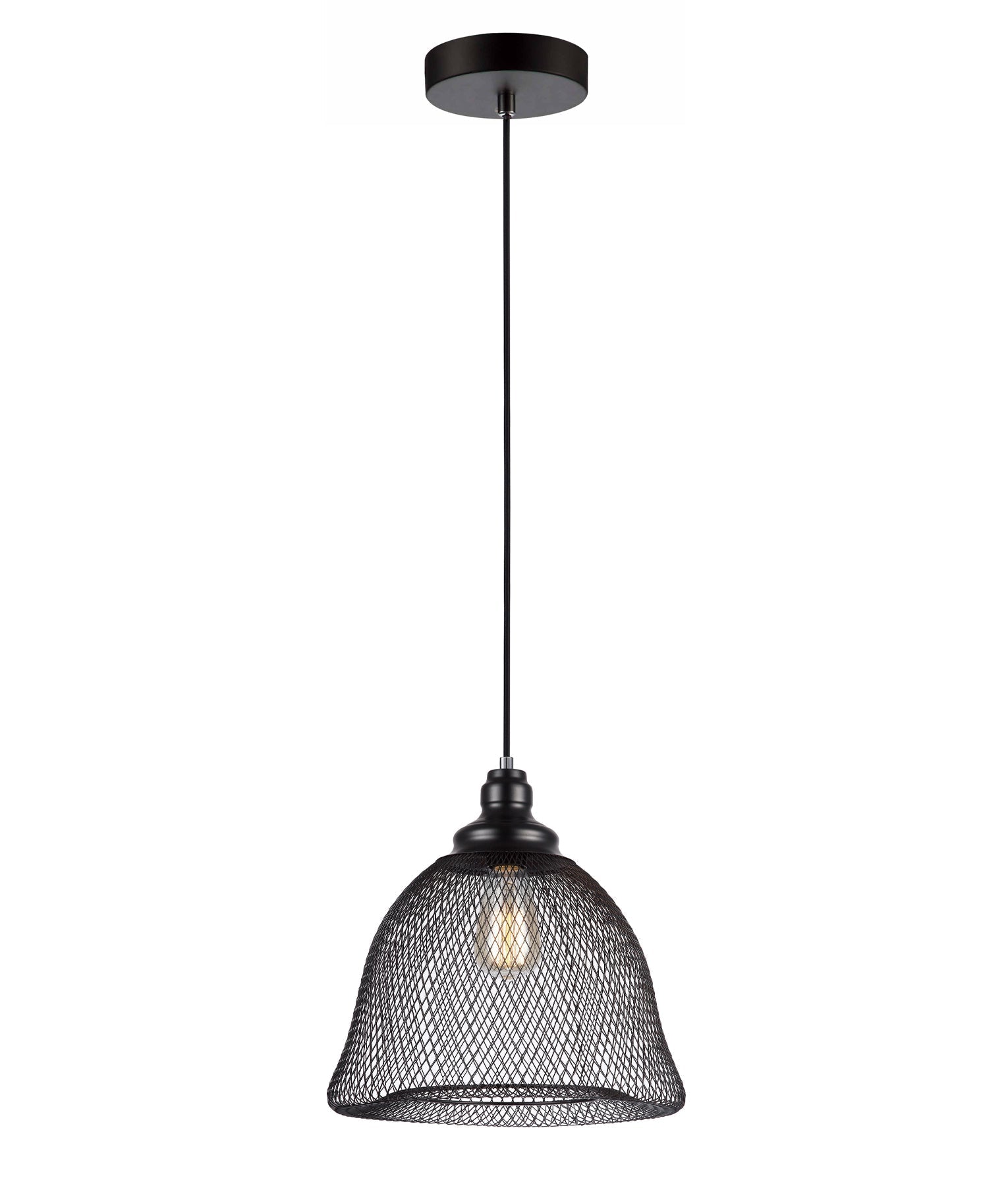 Industrial-Style Black Mesh Bell-Shaped Single Pendant Light for Interior