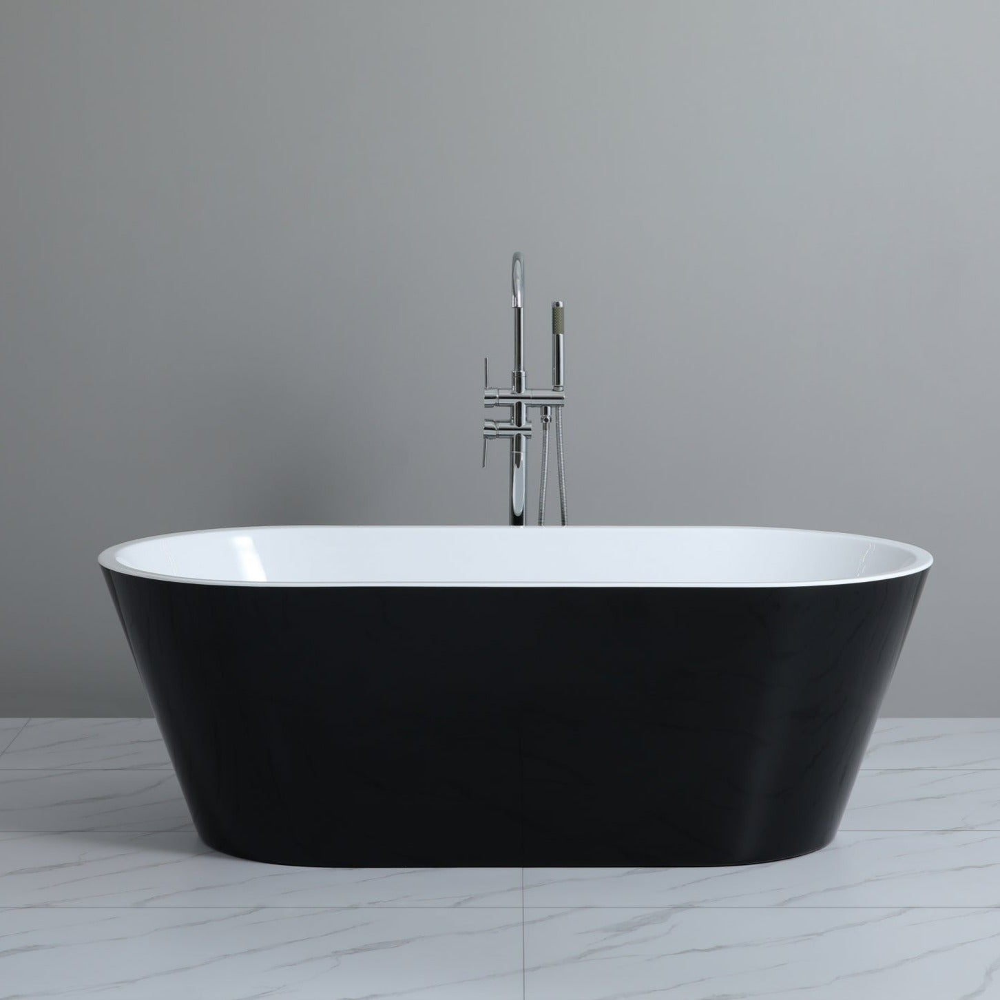 Ovia Freestanding Oval Bathtub - 1500/1700mm, Gloss Black or White