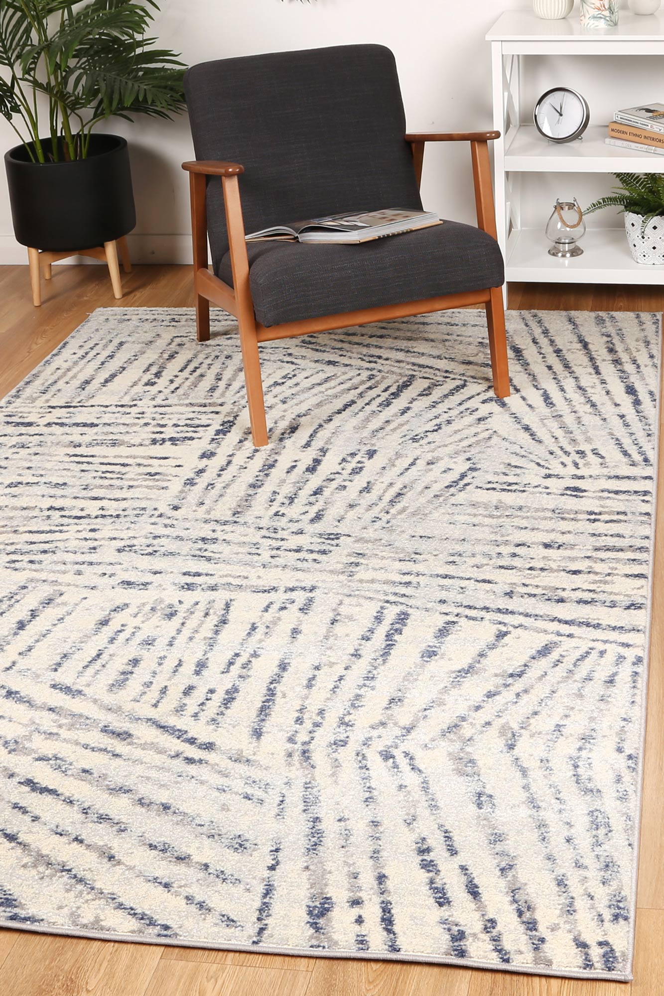 Palermo Vallo Durable Grey Blue Power Loomed Rug for Home Decor