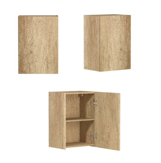 Byron 1715x600x2100mm Natural Oak Laundry Cabinet Set with Stone Top (Style A)