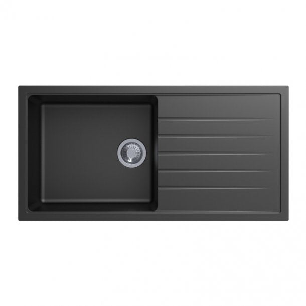 Carysil Vivaldi 1000x500mm Black Granite Kitchen Sink with Drainboard - Lifetime Warranty!