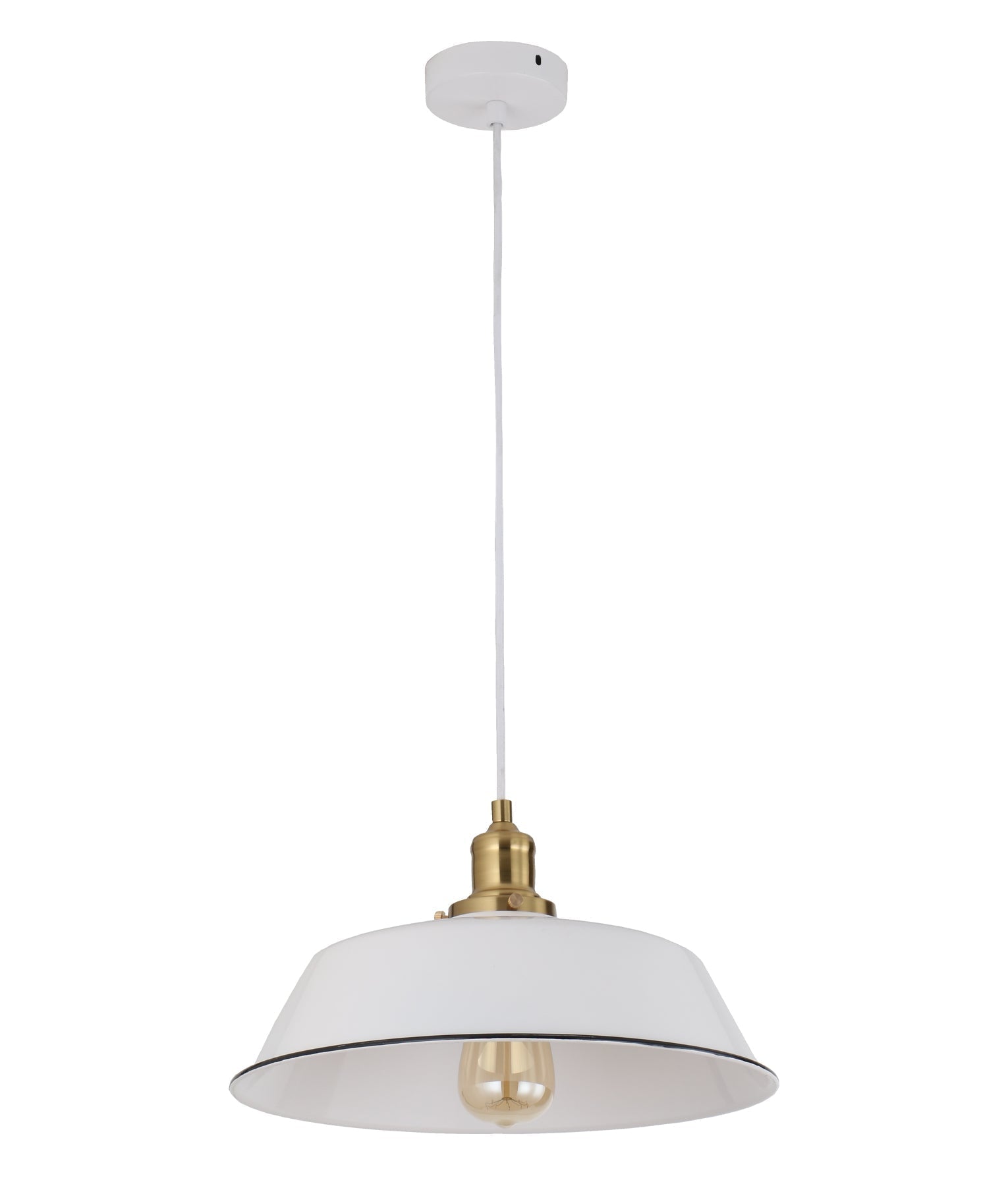 CEREMA Interior Angled Dome Pendant Light in White with Antique Brass & Black Highlights