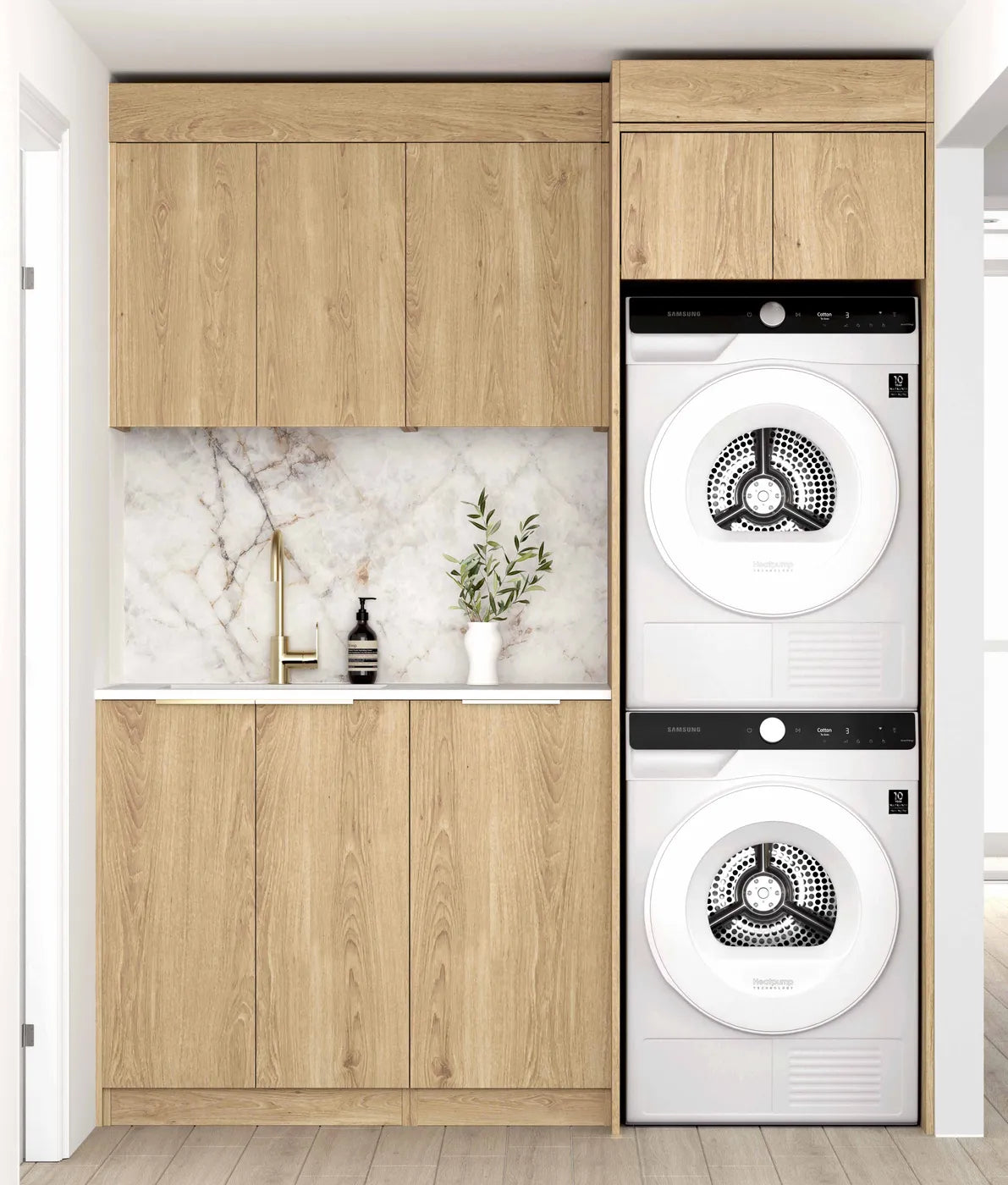 Byron 1715x600x2100 Natural Oak Laundry Cabinet Set (Style C)