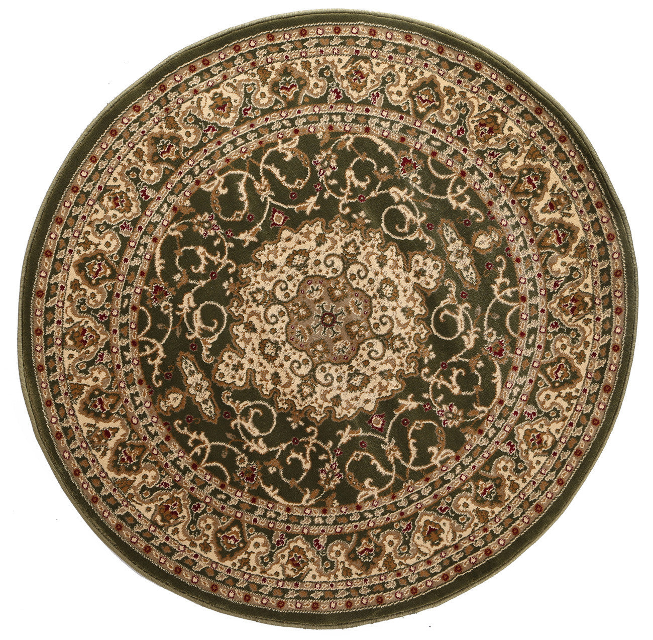 Elegant Green Bordered Rug with Traditional Floral Design