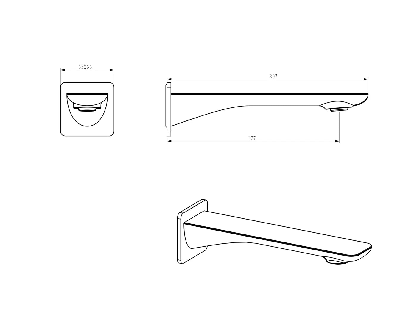 Matte Black Electroplated PVD Durable Oskar Bath Spout