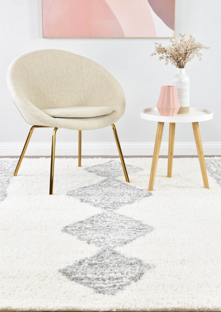 On Sale! Grey Palermo Shaggy Geometric Design Machine-Made Floor Rug - 25mm Pile