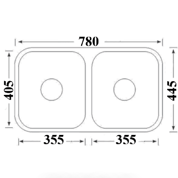 Chrome Cora Undermount Double Bowl Sink - 780 x 445mm