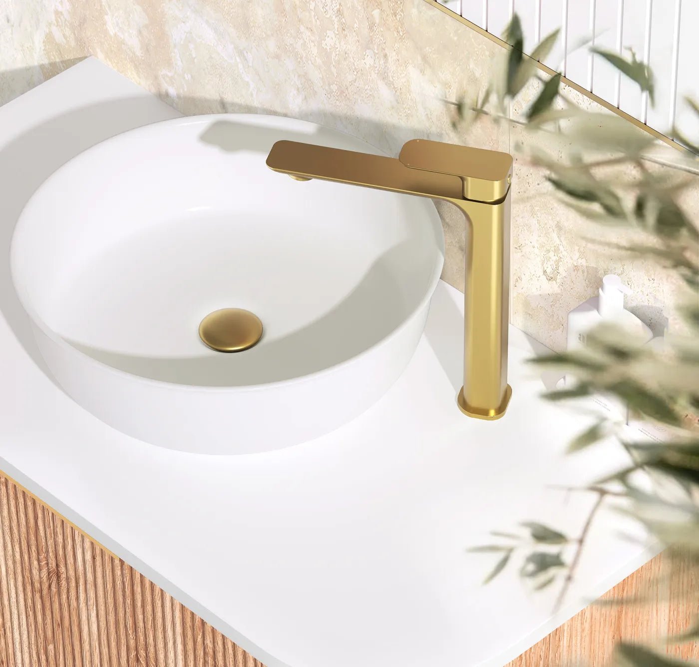 Brushed Gold Oskar Tall Basin Mixer - Elegant and Durable
