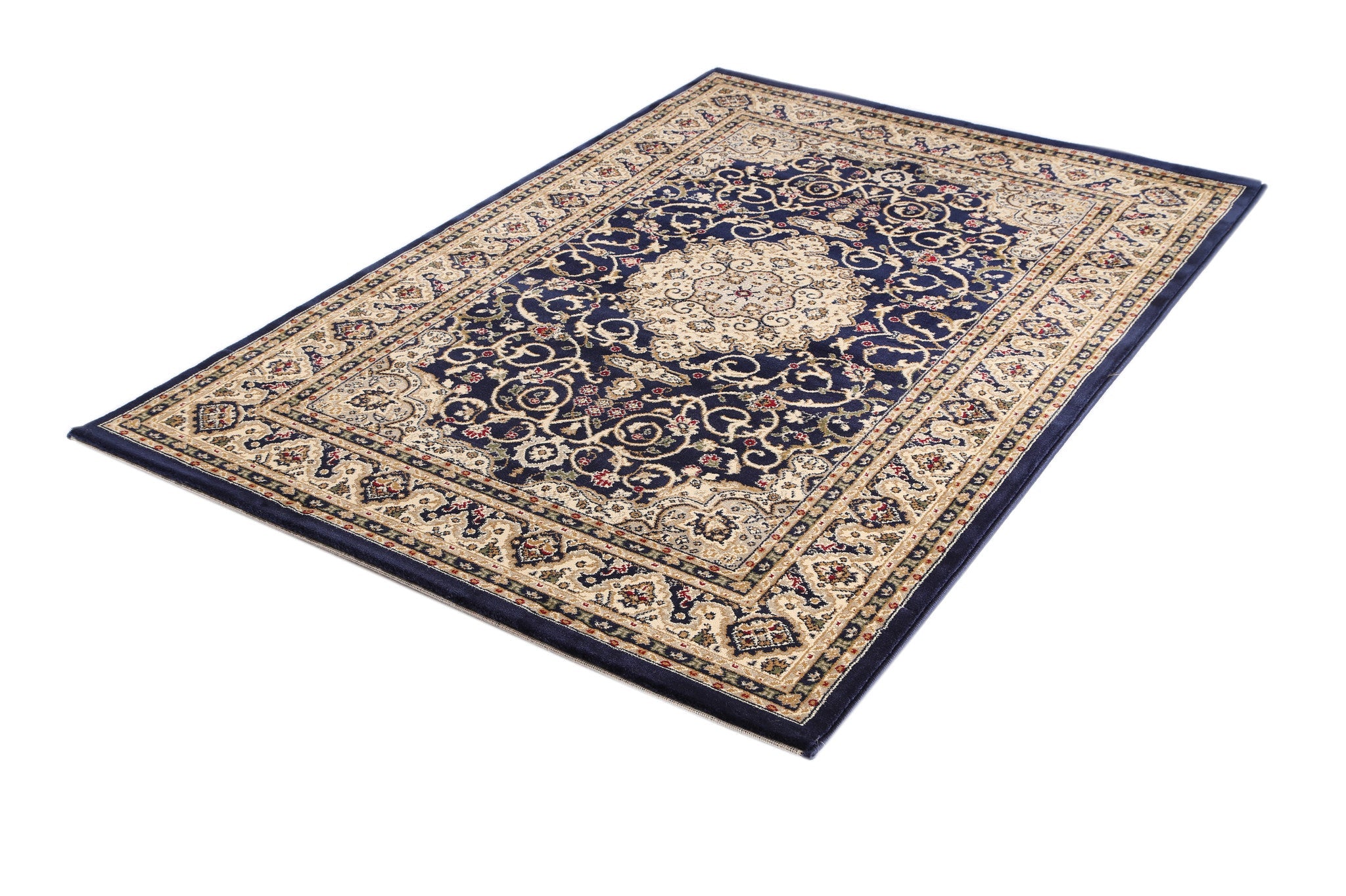 Limited - Time Offer! Exquisite Navy Blue Bordered Traditional Flower - Patterned Floor Rug