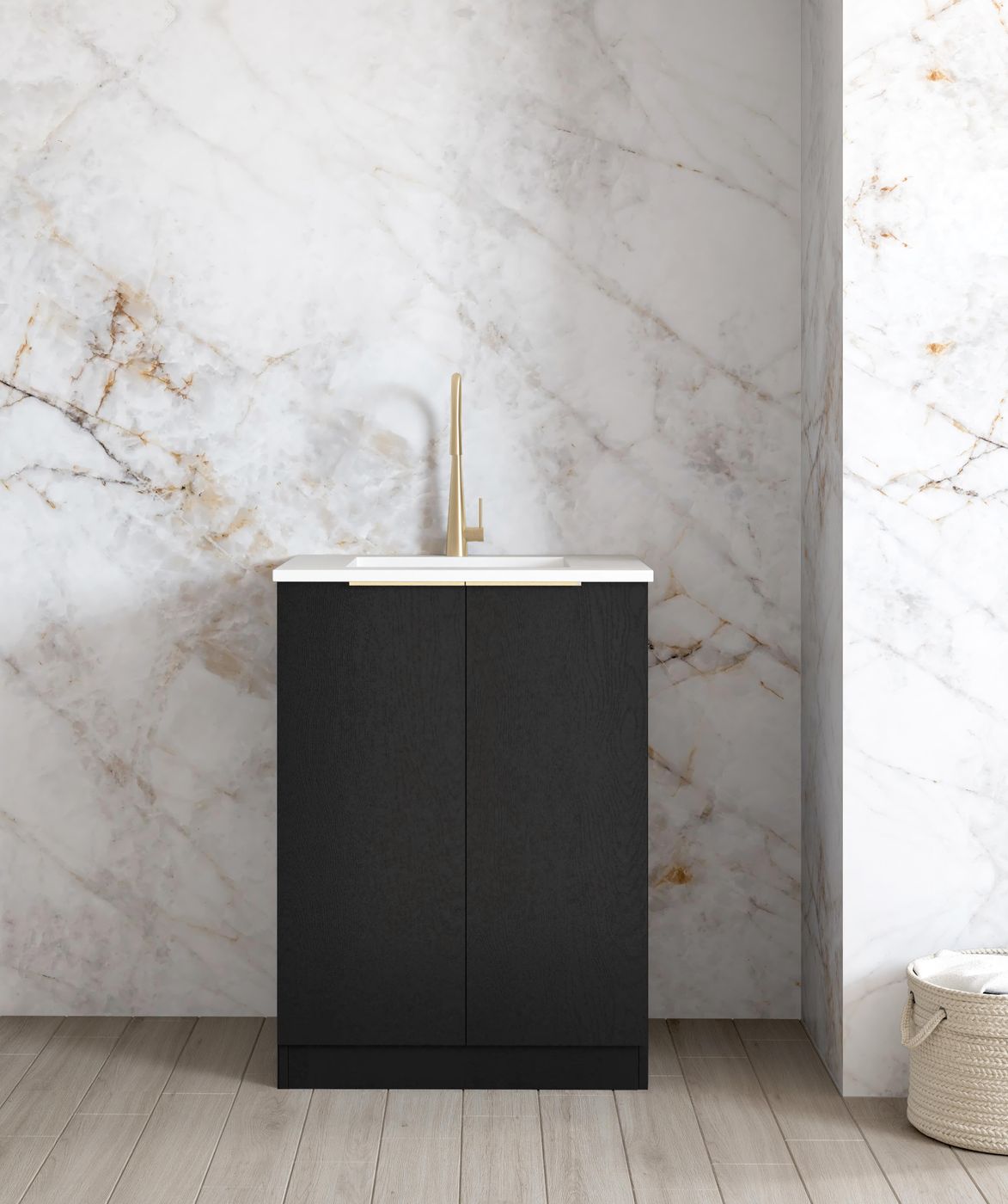 Hot Deal! Byron Mini Black Oak Laundry Base Cabinet Set (650mm)