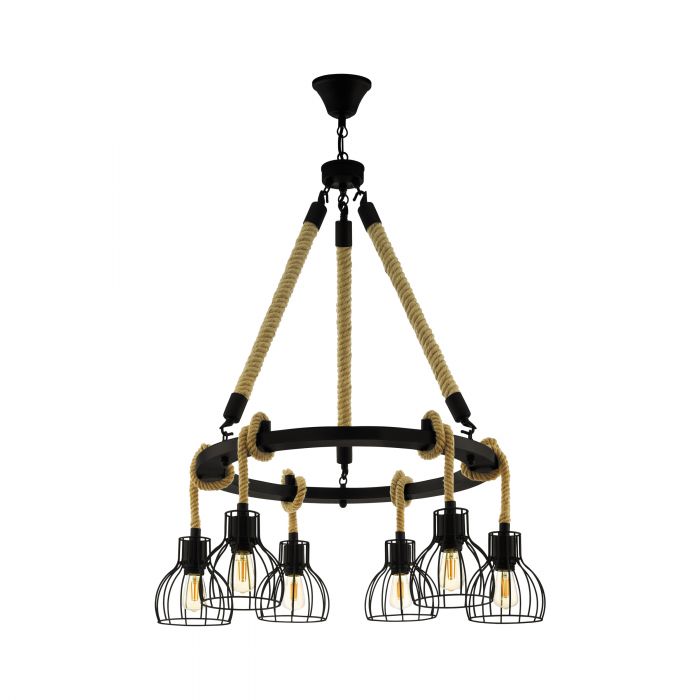 Black Steel RAMPSIDE 94 Pendant Light with Rustic Rope Design