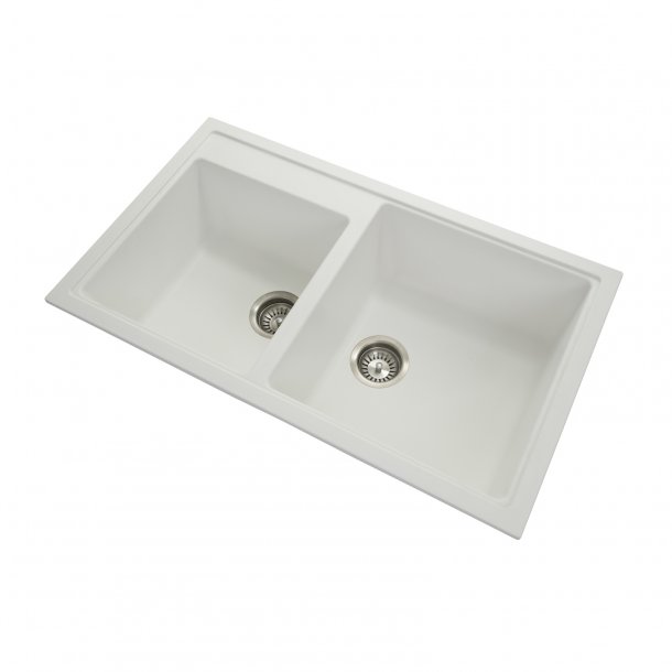 CARYSIL VIVALDI White Double Granite Kitchen Sink - 860x500mm, German Engineered