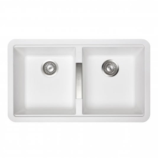 CARYSIL CGDB White Double Under-Mount Granite Kitchen Sink 824x481mm with Lifetime Warranty