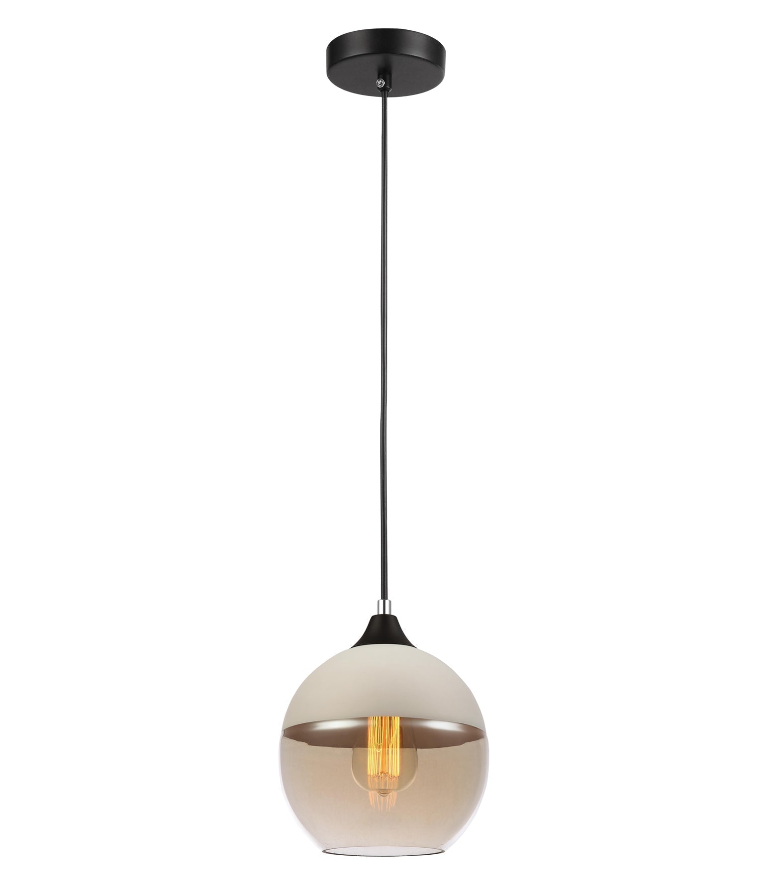 Elegant Amber-Tinted Wine Glass Shape White Interior Single Pendant Light