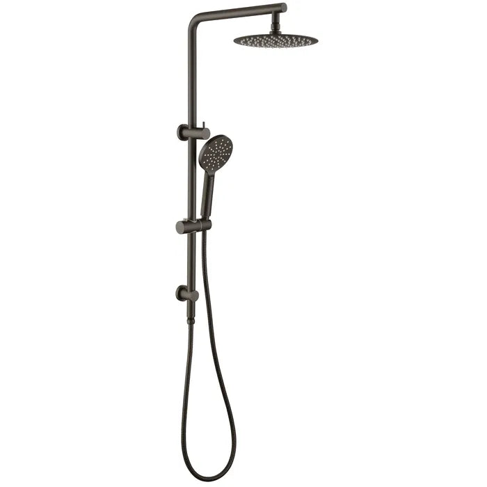PAVIA 250mm Gun Metal Twin Round Shower on Rail with Top Inlet