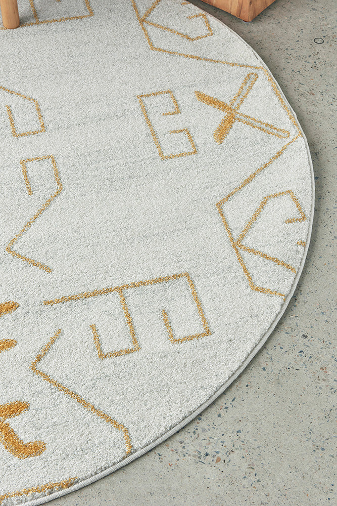 Turkish Power Loomed Paradise Cala Gold Round Rug with Cream Base