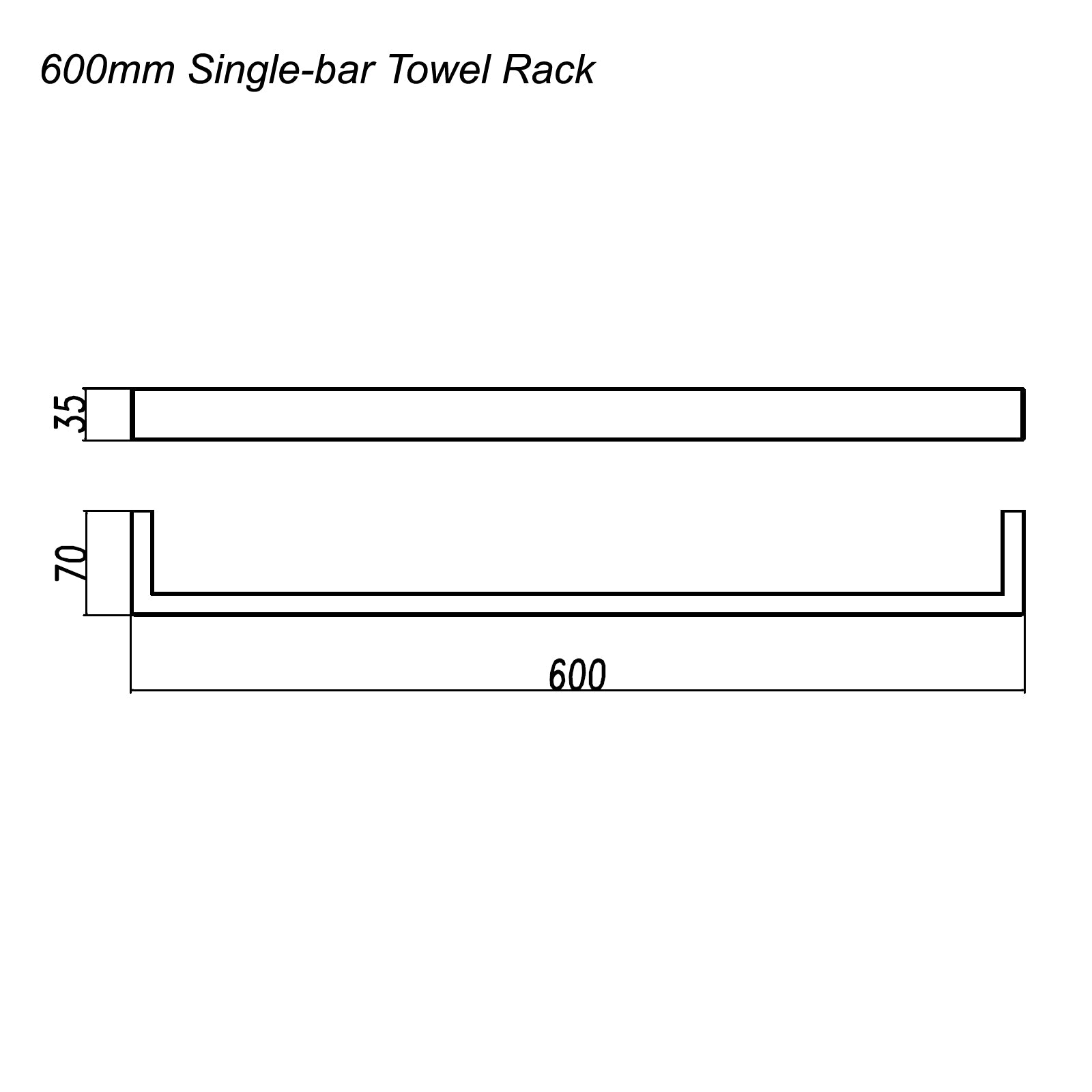 Special Offer! 600mm Cavallo Single Square Towel Rail in Brushed Yellow Gold