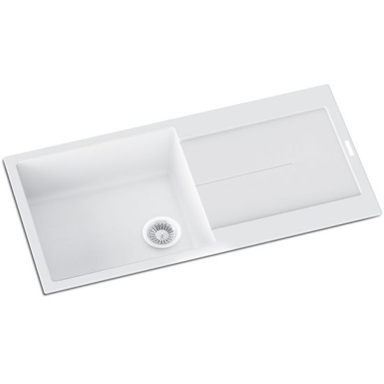 Hot Deal! Carysil White Granite Single Bowl Kitchen Sink with Drainer, 1000*440mm