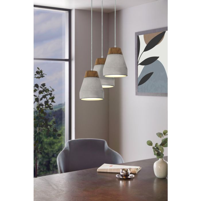 Concrete Grey TAREGA 25 Pendant Light with Wood Accents