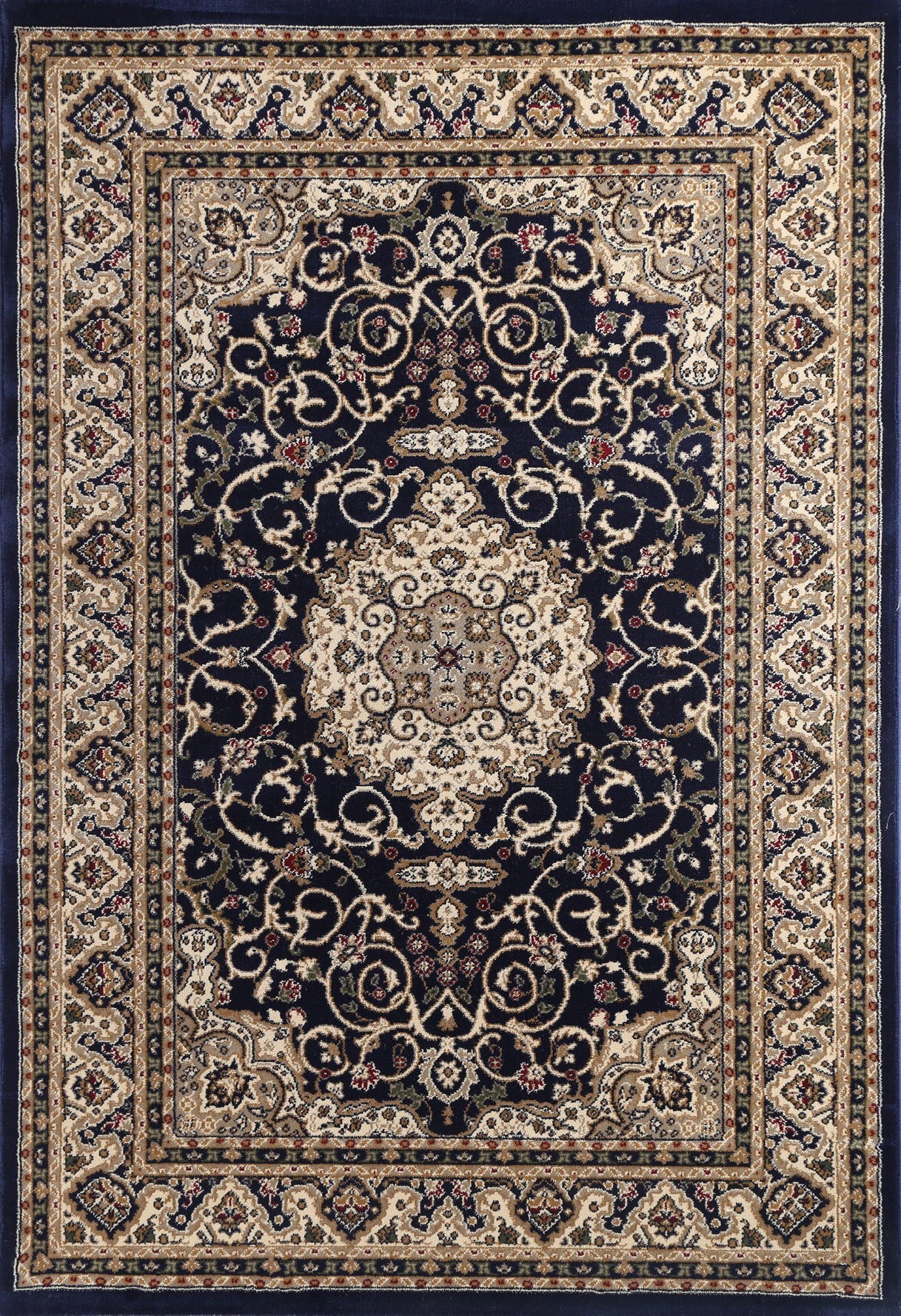 Limited - Time Offer! Exquisite Navy Blue Bordered Traditional Flower - Patterned Floor Rug
