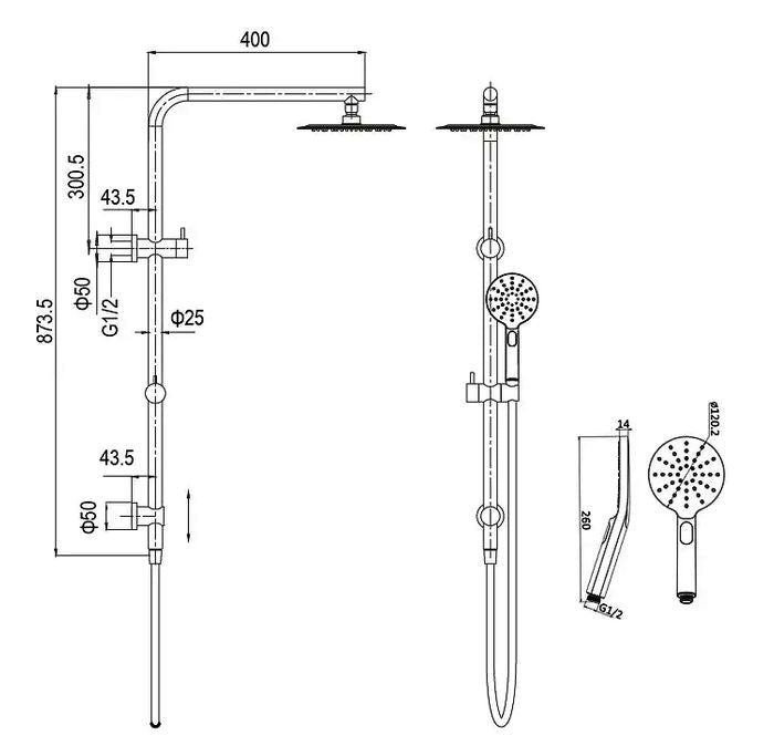 Hot Deal! PAVIA 200mm Gun Metal Twin Shower on Rail with Top Inlet