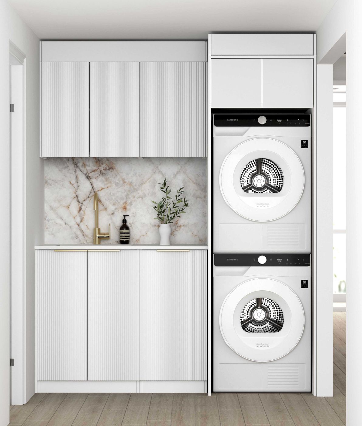 BURLEIGH 1715x600x2100mm White Laundry Cabinet Set with Stone Top (Style C)