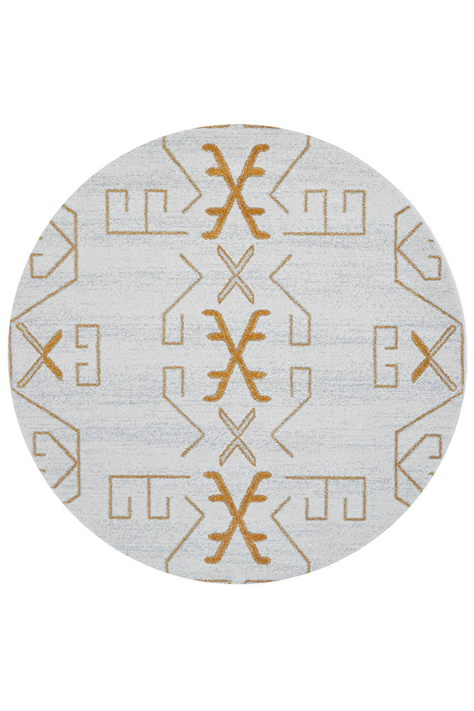 Turkish Power Loomed Paradise Cala Gold Round Rug with Cream Base