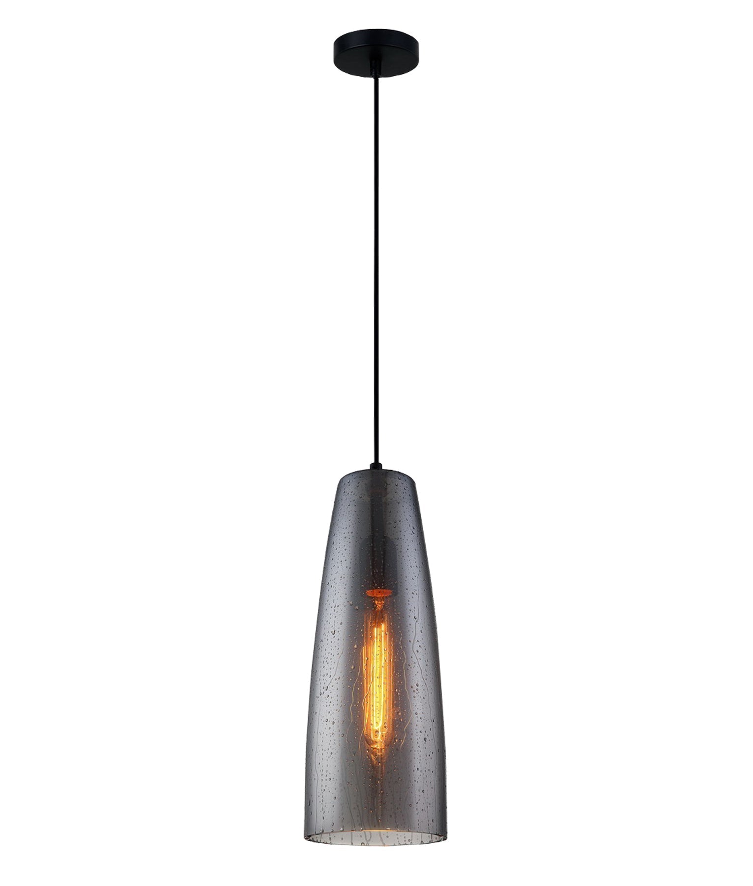 CHUVA: Long Cone Smoke Black Glass Pendant Light with Rain Drop Effect