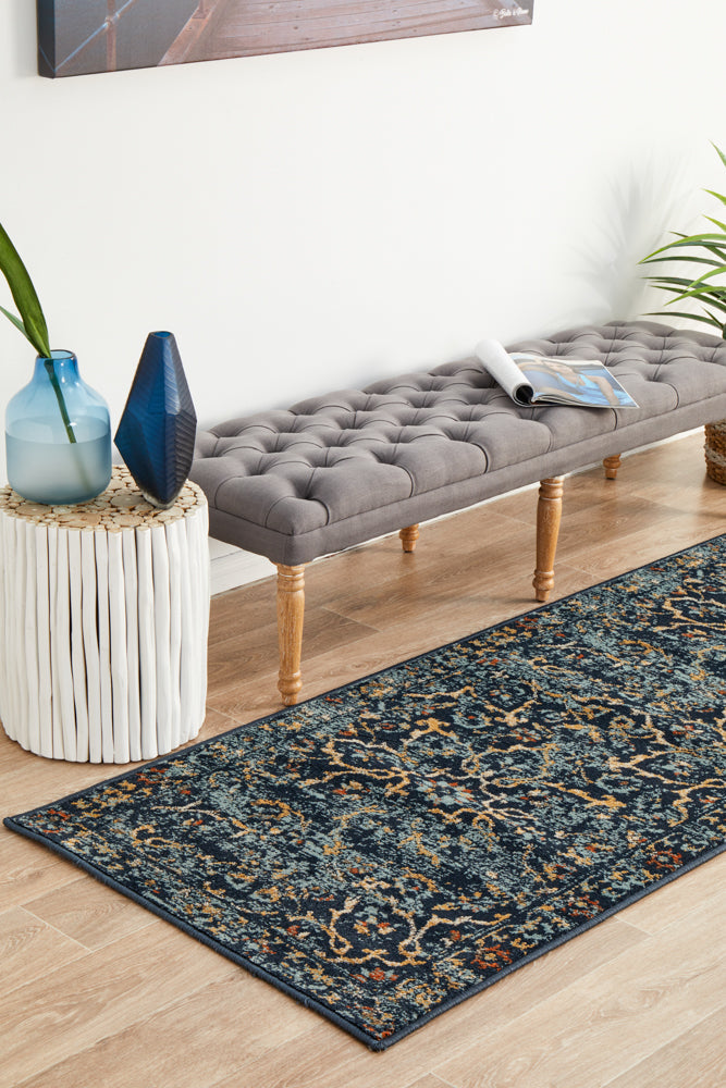 Sale! Oxford Navy Stem Runner Rug - Captivating Traditional Design for Any Space
