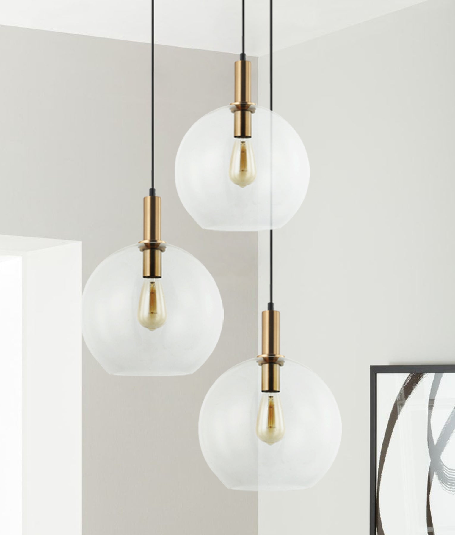 PATERA: Extended Bronze Highlighted Interior Glass Single Pendant Lights