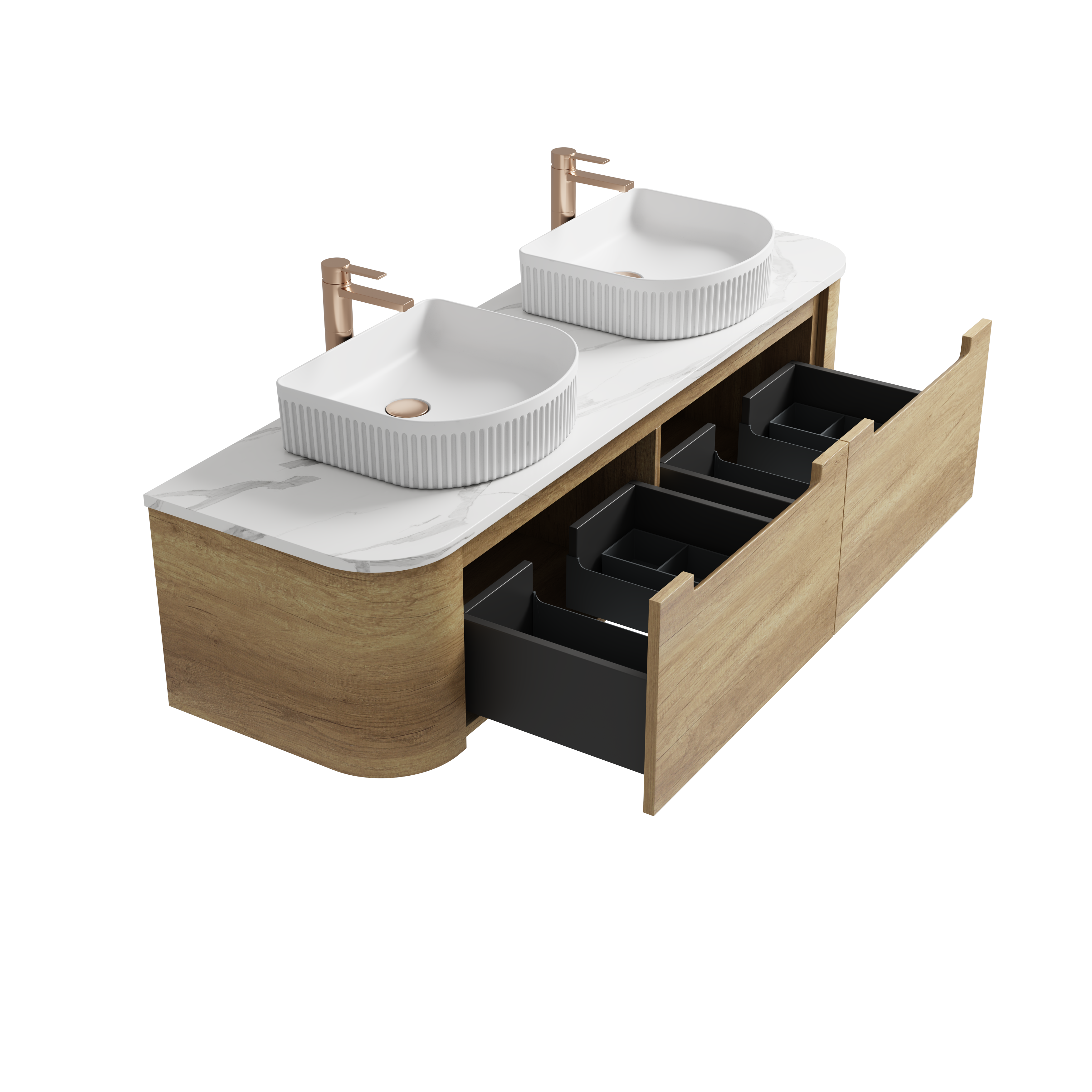 CARITA Natural Oak Wall-Hung Curved Vanity in All Sizes