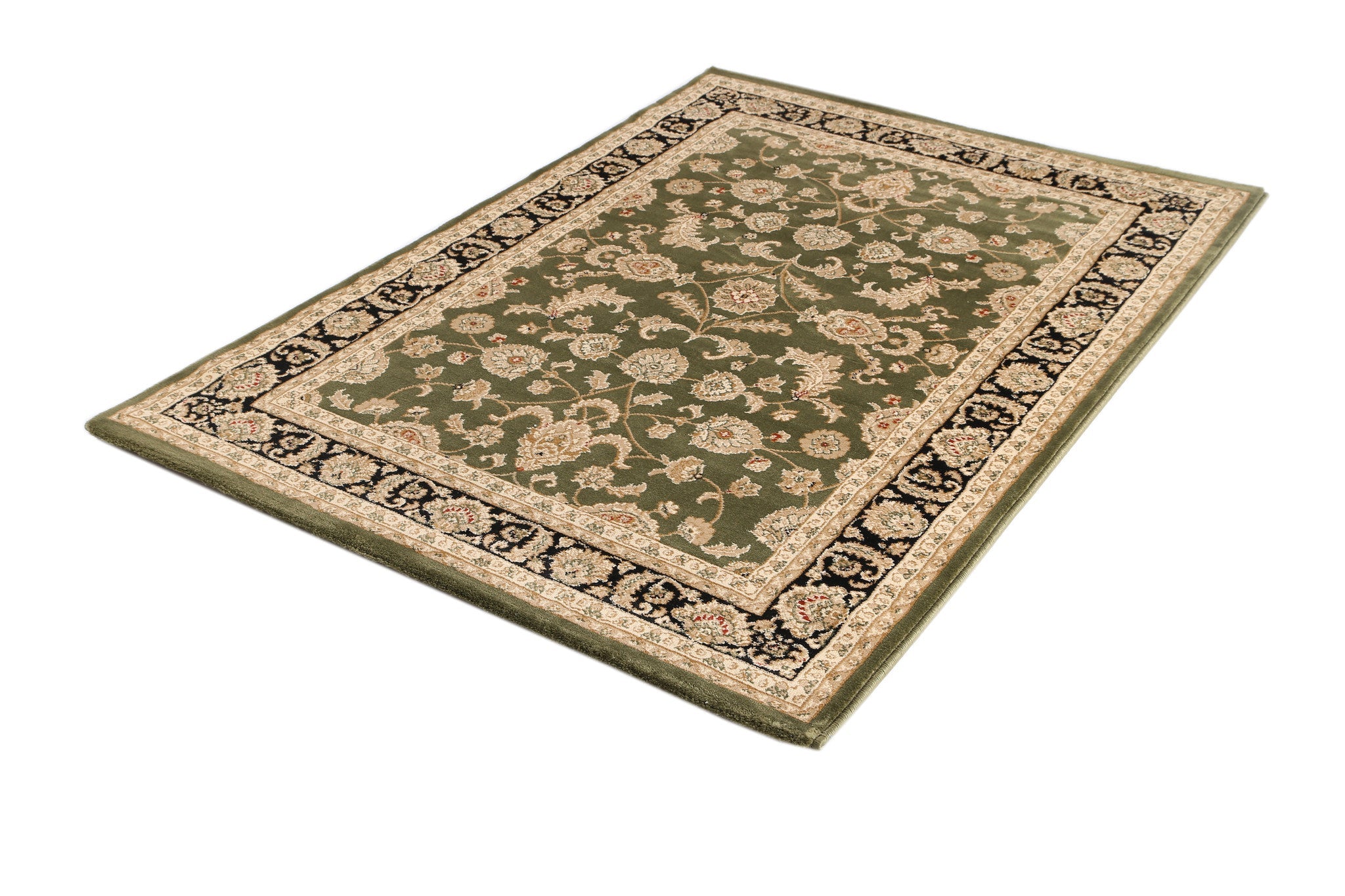 Exclusive Green Traditional Ikat Border Rug - Durable & Washable